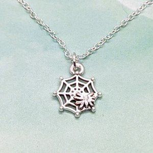Itsy Bitsy Spiderweb with Spider Silver Necklace